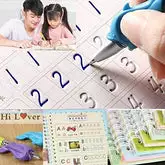 Sank Magic Practice Copybook, (4 BOOK + 10 REFILL+ Pen + Grip) Number Tracing Book for Preschoolers with Pen, Magic Calligraphy Copybook Set Practical Reusable Writing Tool Simple Hand Lettering